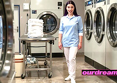 Busty Housekeeper Fucked On The Folding Table In The Laundry Room