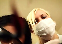 POV Double handjob Alexis Rain and Fifi Foxx dental asstepsistants mask and gloves