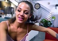 Horny brunette tight teen ass hole for hardcore hammering