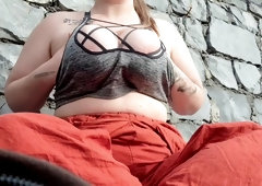Playing With My Huge Boobs On A Public Beach