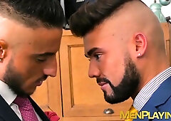 Bearded stud bends over and takes dick in his tight hole