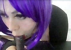 Pretty Trans Raven Fellatio Ugly and Cringe Faces after Blowjob to BBC