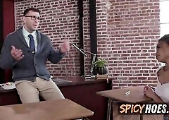 Pervy Professor Tosses Black Hottie Around The Desk Banging The Hell Without Her Twat