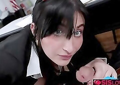 Brunette Aleksa Mink Loses Bet to Classmate and Gives Risky Blowjob Under Desk in Classroom