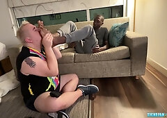 Black Dudes Feet Are Licked And Worshipped By Chubby Bear