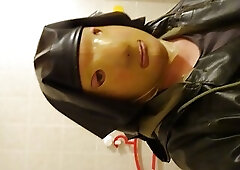 latex masked nun latexbessy condom lick big dildo insertion