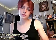 slinny redhead femboy strokes big cock on webcam