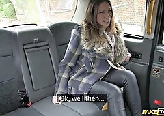 Brunette Milf Flaunts Legs and Big Cock in Car