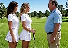 Rich Stud Screws 2 Teen Gals on Golf Course. Three-some, Hawt Feet (AI-Generated)