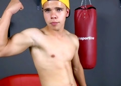 Handsome Czech Boy Flexes Muscles and Jerks His Big Dick