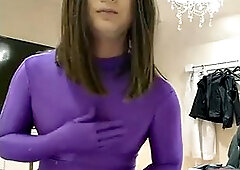 Man in full body pantyhose, rough change of clothes, masturbation