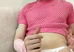Femboy masturbates BIG cock till Cum