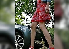 Flashing in public on the street and pissing next to a car wearing my red converse sneakers
