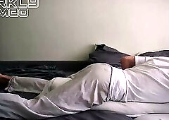 Morning routine. Step daddy imagines fucking hard and cumming deep in stepson tight ass