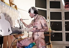 Biggest sex toy bangs my FTM twat whilst I paint, it's so hard to focus whilst it pounds me