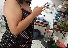 My sexy wife cleans the apartment in a revealing dress and panties