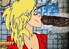 Octopussy the Pale Wife Gags on Massive Ebony Cock Through Grimy Glory Hole in Public Restroom