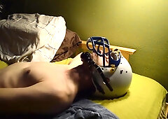 American Football Helmet Jo In Jockstrap Self-facial In Gear Twink Twerk At End