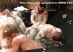 Messy Cream Sex Madness Gay Orgy On The Floor