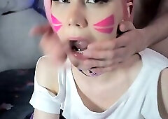 Pink haired anime ts babe creampied during anal