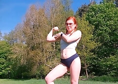 Amateur redhead shaves and masturbates