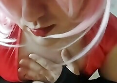 Red Long Dressed Pretty White Femboy