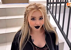 Goth girl teases with her pussy in the entryway! SHE'S ASKING FOR ANAL!